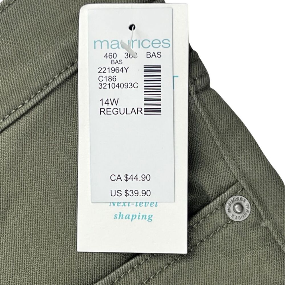 M Jeans Pants 14W Olive Green Neutral Tone Denim Casual Skinny High Rise Jeans - Picture 7 of 14